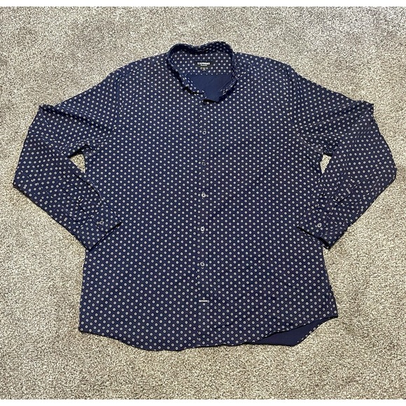Express Other - Express Performance Mens XL Button Up Long Sleeve Shirt Navy Floral Printed